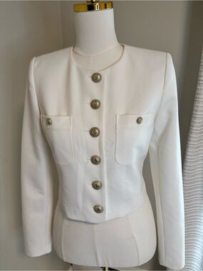 Generation Love Edelina Cropped Blazer White Gold Crest Buttons XS